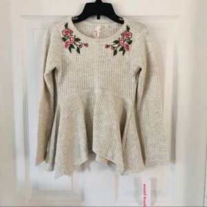 NWT girls embroidered long sleeve thermal ruffle waffle knit warm top size 4